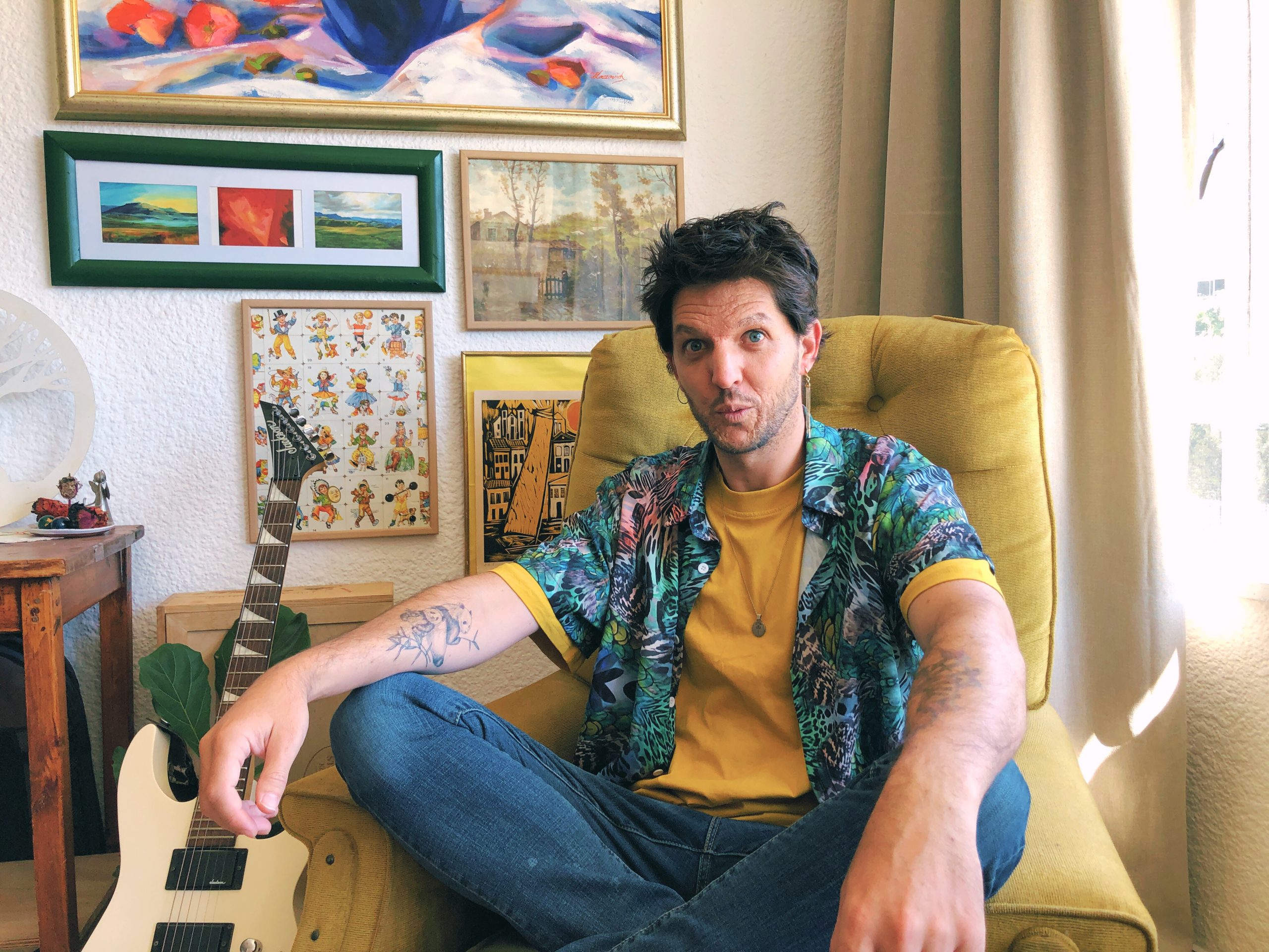 Jeronimoh sitting at home in his lounge in Cape Town South Africa